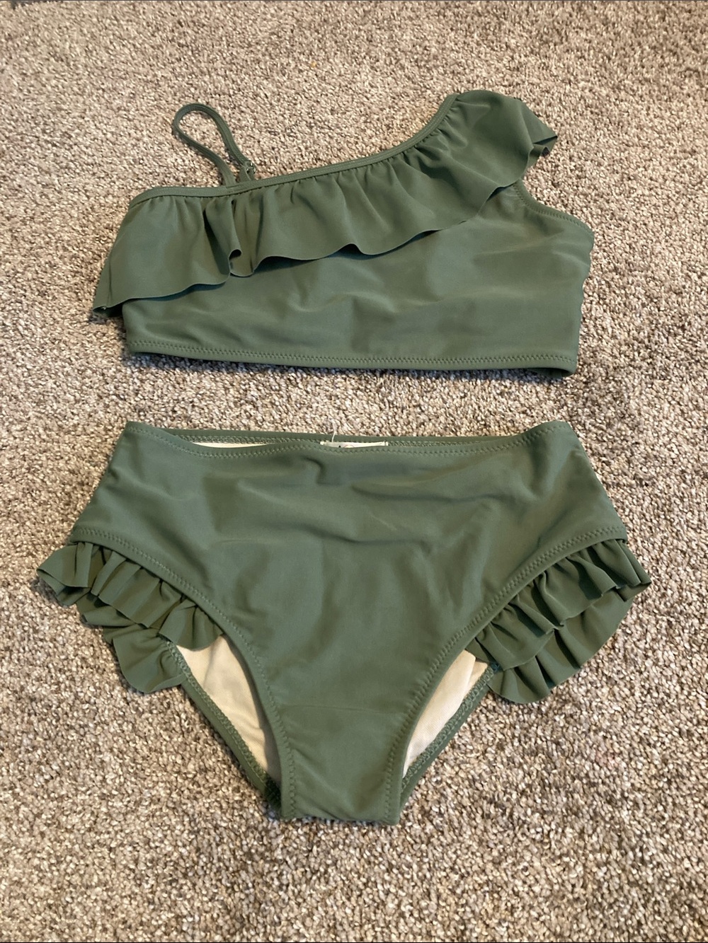 Arshiner Olive Green Two-Piece Ruffle Bikini Set